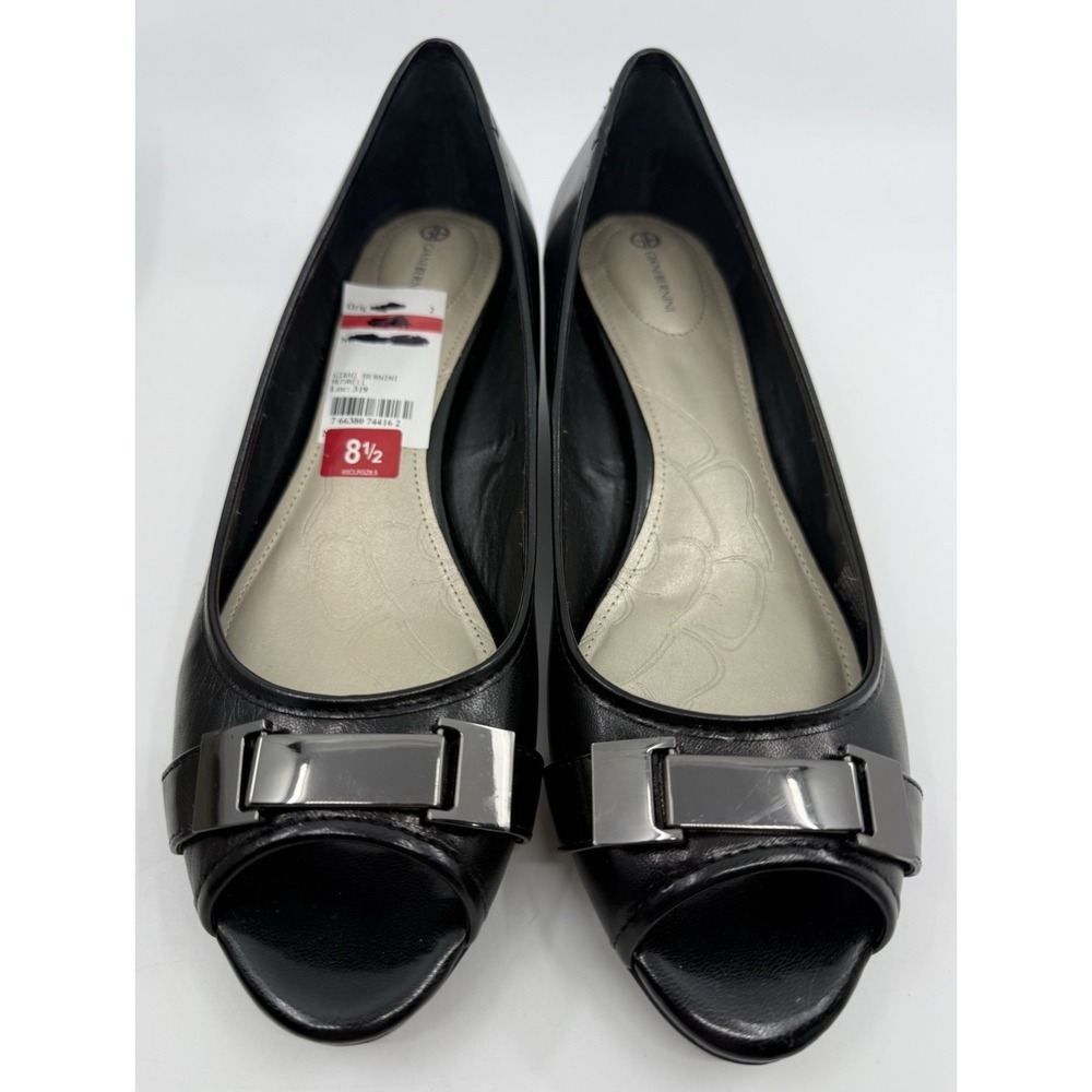 Giani Bernini Black Leather Flat Open‎ Toe Shoes Size 8.5M IB Macys Muswell